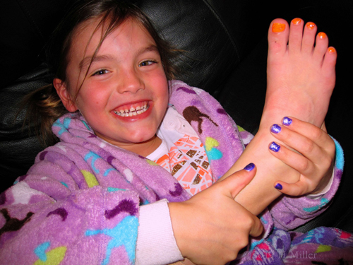 Close Up Of Her Lovely Kids Manicure And Pedicure!