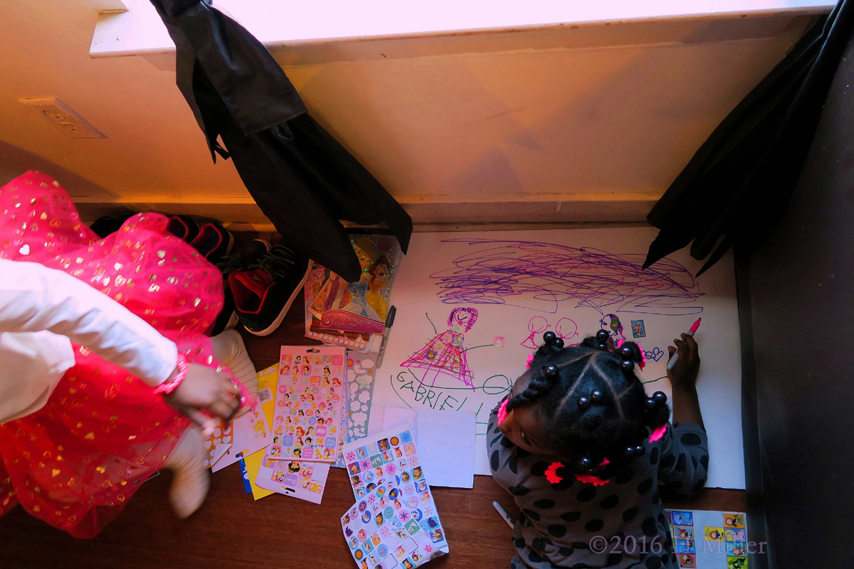 Kids Spa Birthday Card Area. The Girls Expressing Their Creativity. 