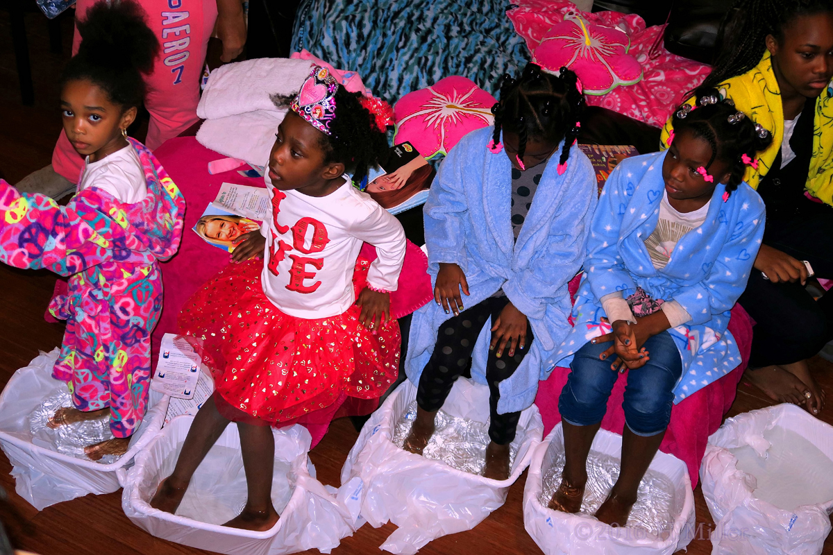 The Girls Enjoy Warm Scented Water. Note The Liners For Sanitary Reasons. 