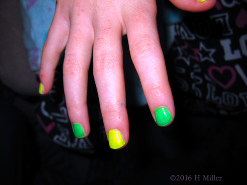 Neon Yellow And Green Manicure