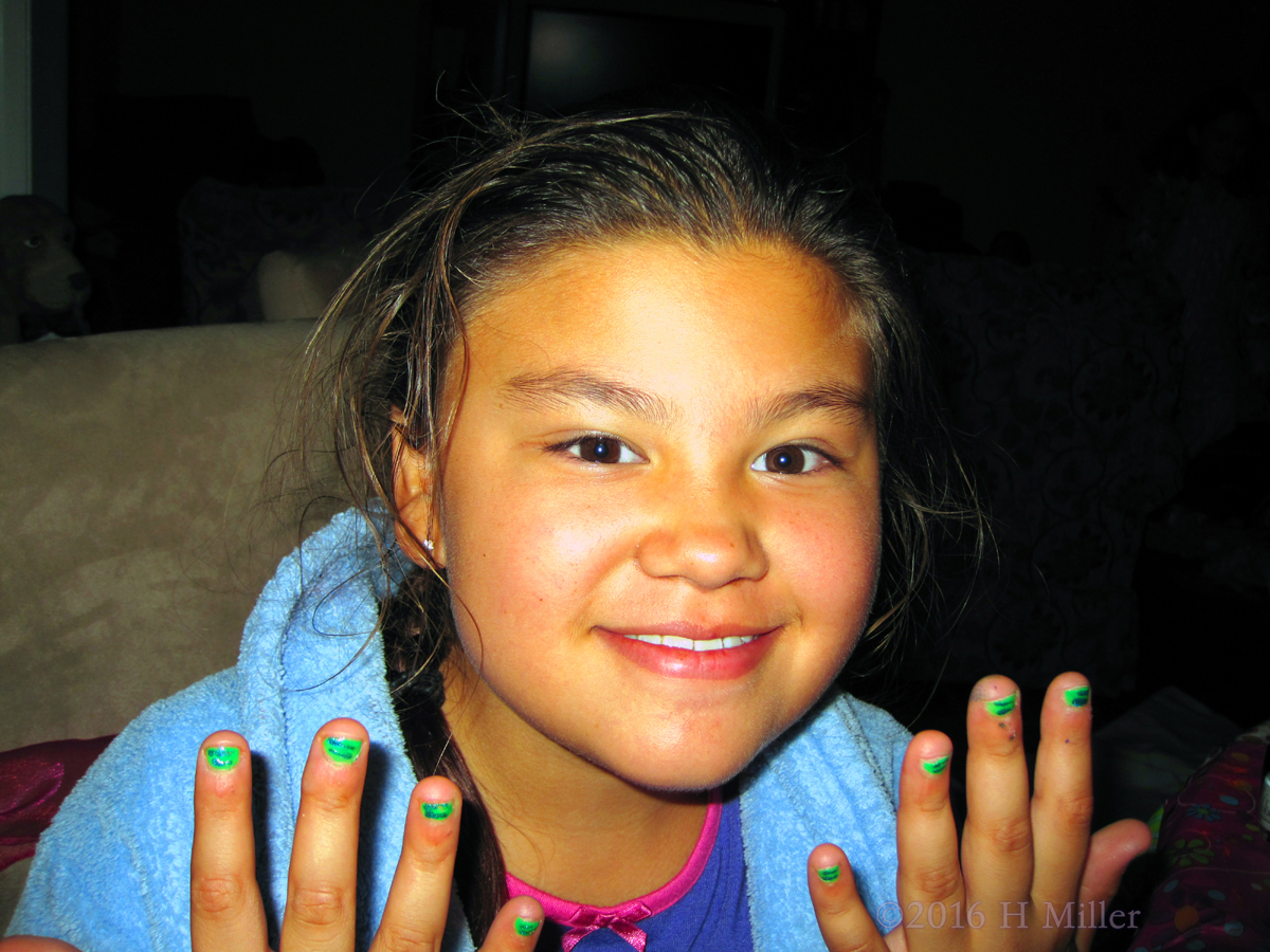 She Loves Her Green Mini Mani! 