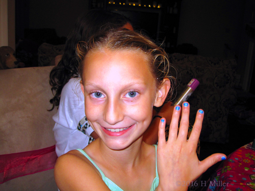 She Loves Her New Blue Mini Mani. She Loves Her New Blue Mini Mani.