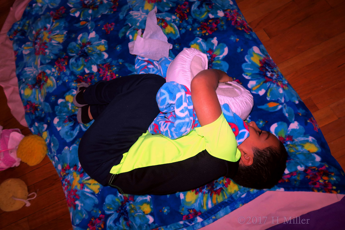 Cuddling The Massage Pillow On The Kids Facial Mat! 