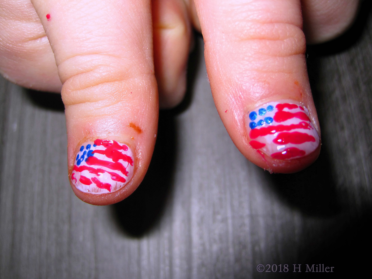 American Flag On Your Thumb! Accent Nail Art For This Kids Mani! 
