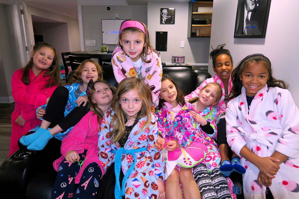 Comfy Pose! Group Photo In Kids Spa Robes! 