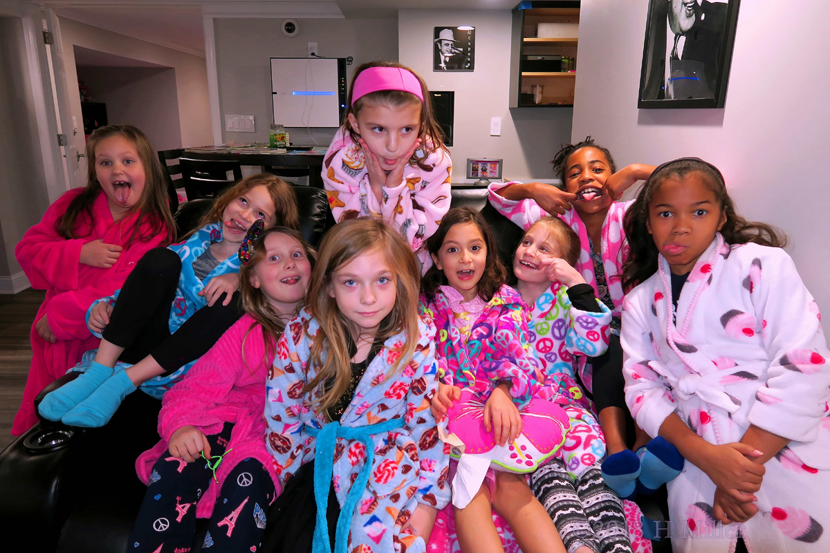 Girls Making Silly Faces! Group Photo In Kids Spa Robes! 