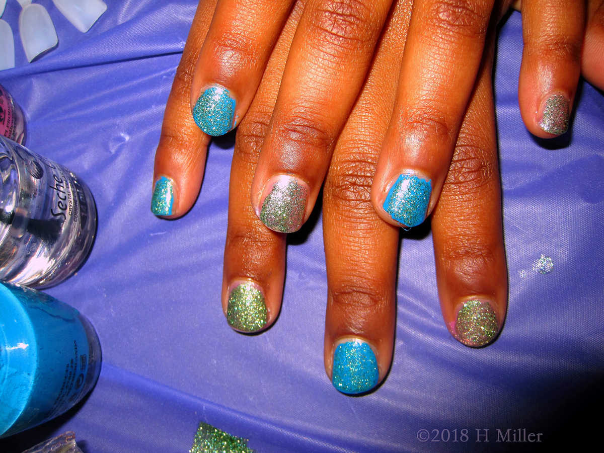 Glitter Gold And Blue Glitter Polish For Girls Manicure!