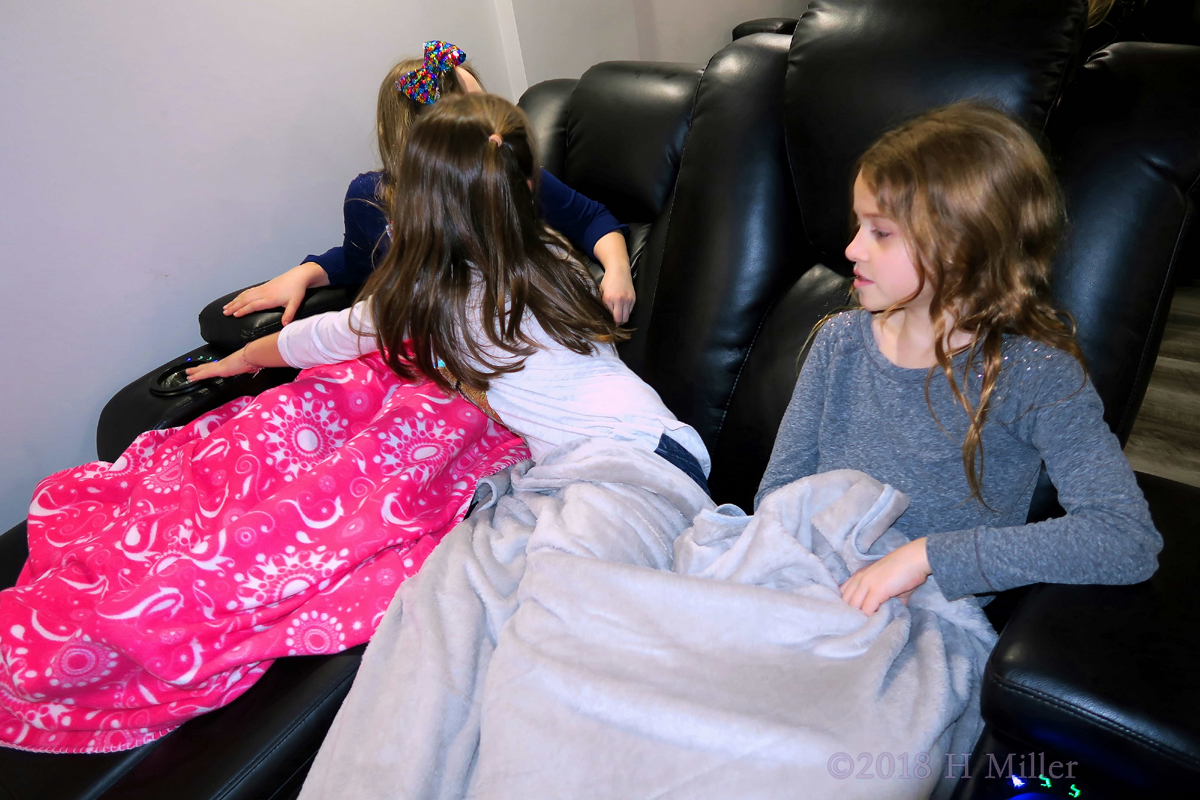 Kids Party Guests Relaxing On Kids Spa Couches! 