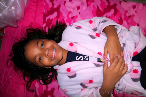 With Cherries On Top! Party Guest In Kids Spa Robe Awaits Her Facial For Kids! With Cherries On Top! Party Guest In Kids Spa Robe Awaits Her Facial For Kids!