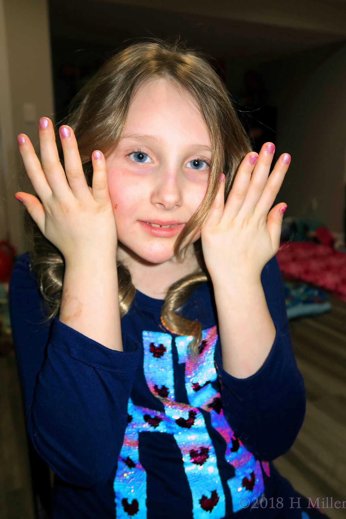 Posing With Pink Shimmer Manicure For Kids! 