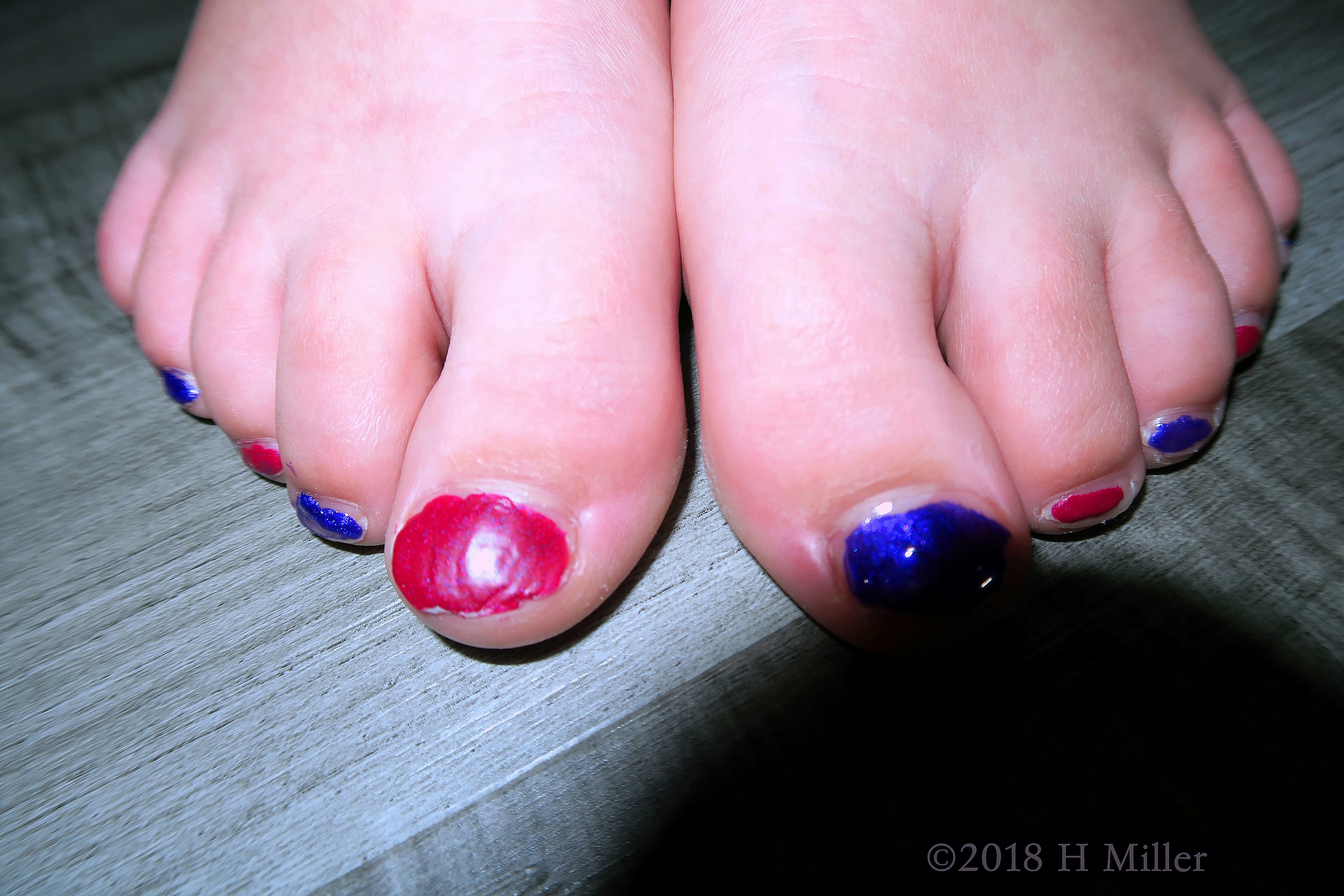 Red and Blue Polish Multicolored Kids Pedicure For Party Guest! Red and Blue Polish Multicolored Kids Pedicure For Party Guest!