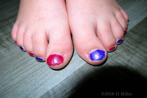Party Guest Gets Kids Pedicure With Red And Blue Polish!