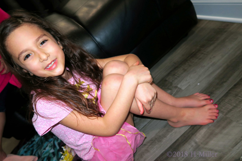 Party Guest Posing In Pink With New Kids Pedicure Party Guest Posing In Pink With New Kids Pedicure