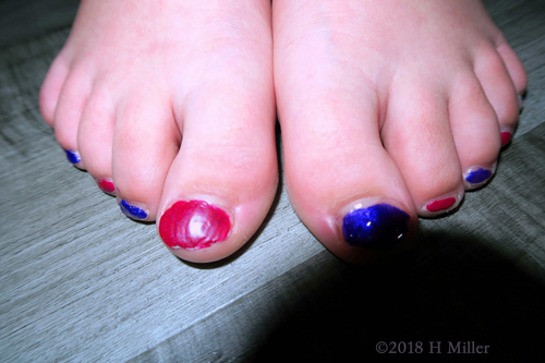 Red and Blue Polish Multicolored Kids Pedicure For Party Guest!