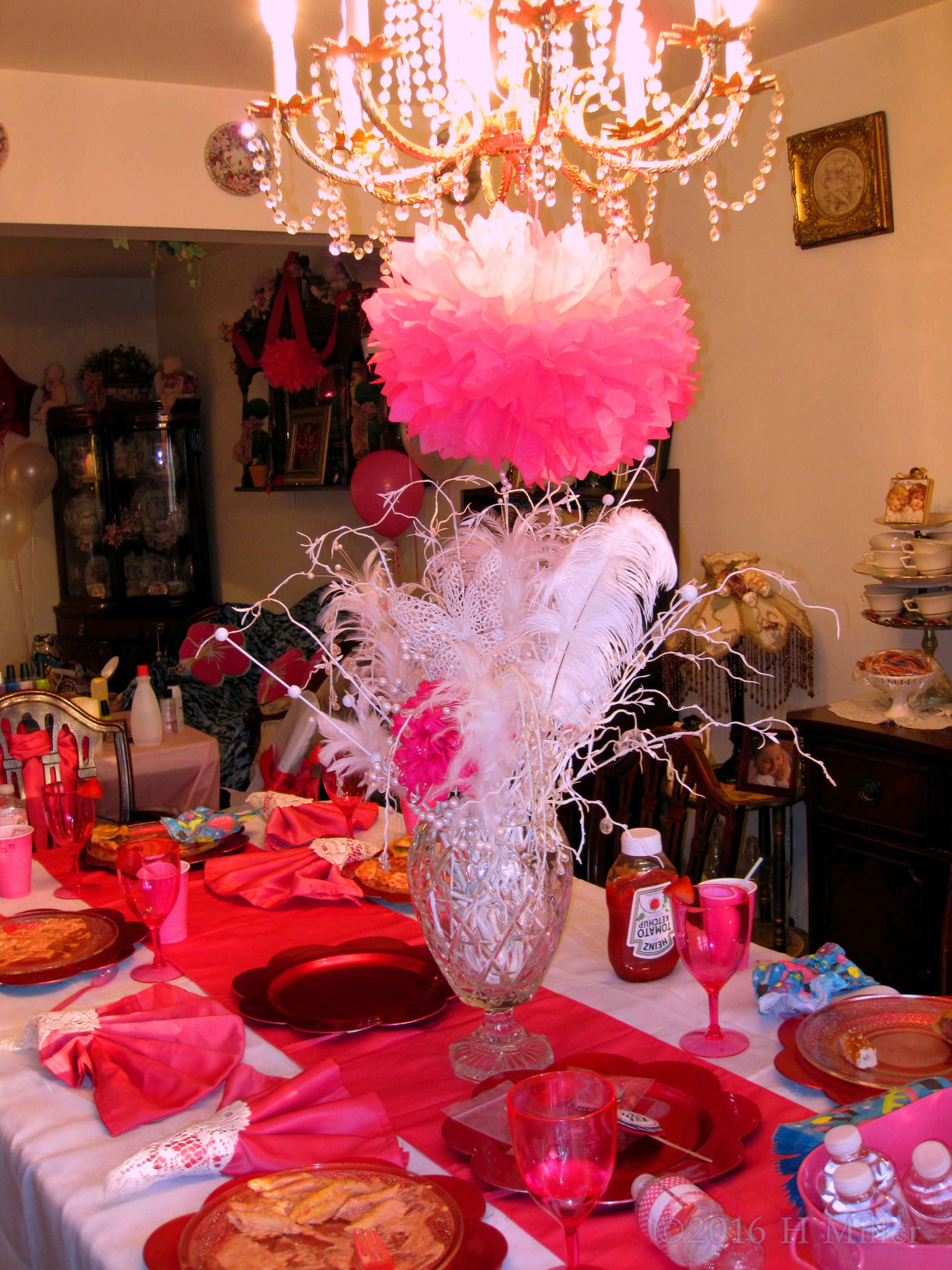 What A Pretty Chandelier And Centerpiece At The Spa For Girls. What A Pretty Chandelier And Centerpiece At The Spa For Girls.