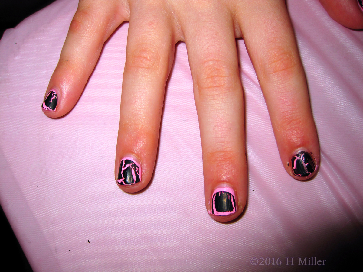 Super Cool Black Shatter And Pink Polish Girls Mini Mani.