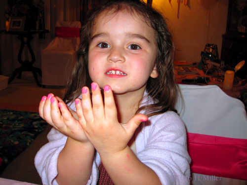 Smiling With Her Hot Pink Girls Manicure! Smiling With Her Hot Pink Girls Manicure!