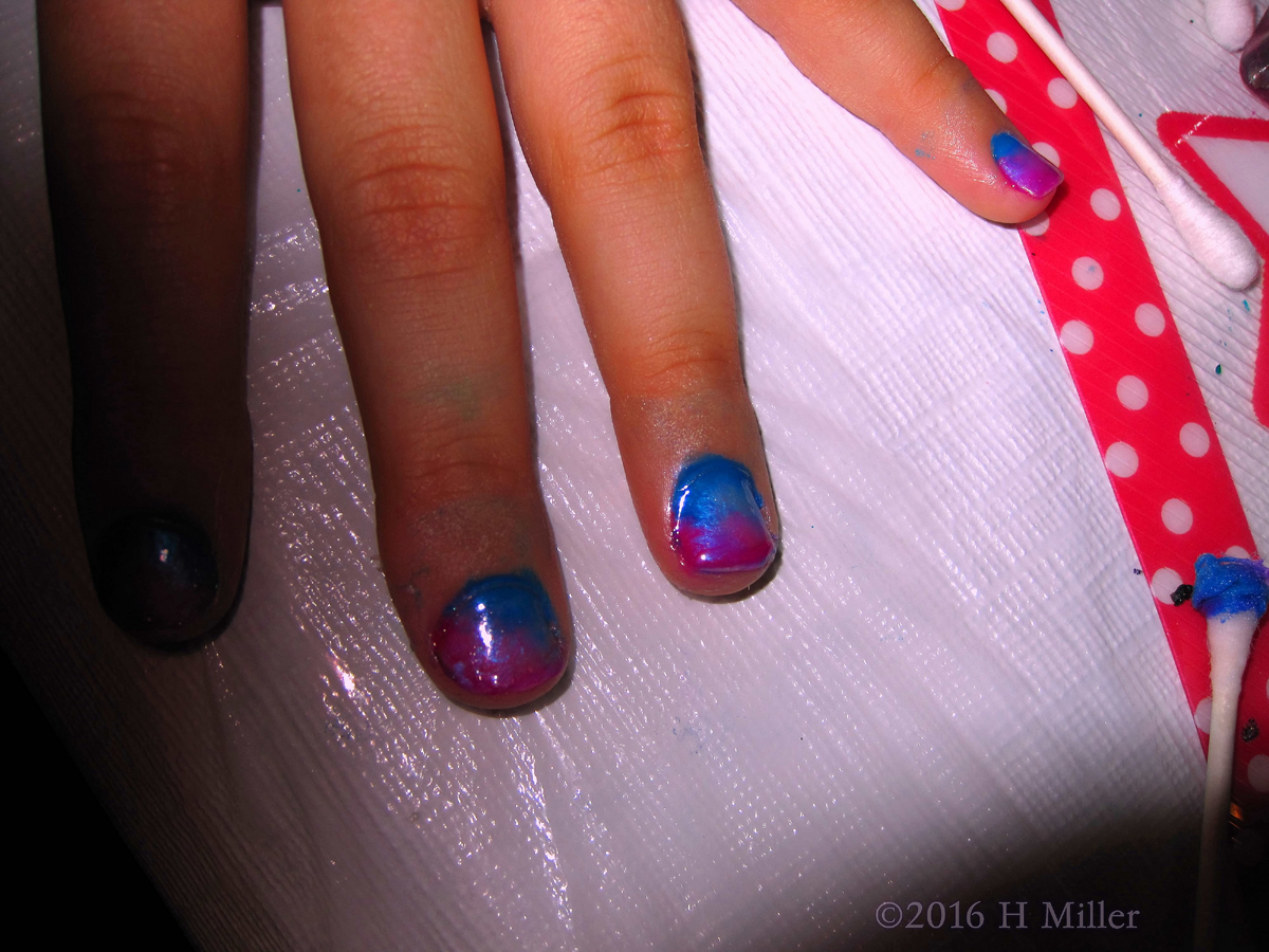 Blue And Pink Ombre Kids Mani. 