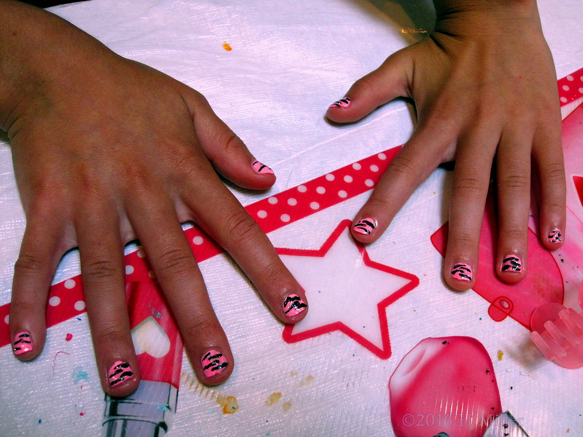 Cute Pink Zebra Kids Manicure 