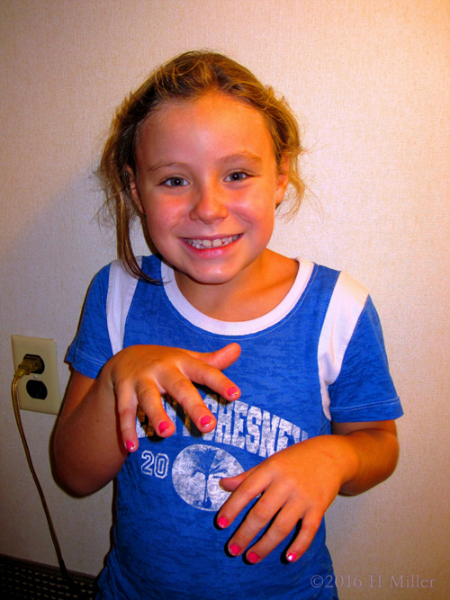 She Loves Her New Cute Pink Kids Manicure. She Loves Her New Cute Pink Kids Manicure.