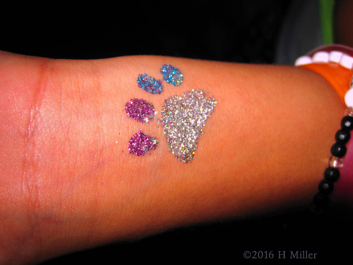 Cute Glittery Pawprint Temporary Tattoo 