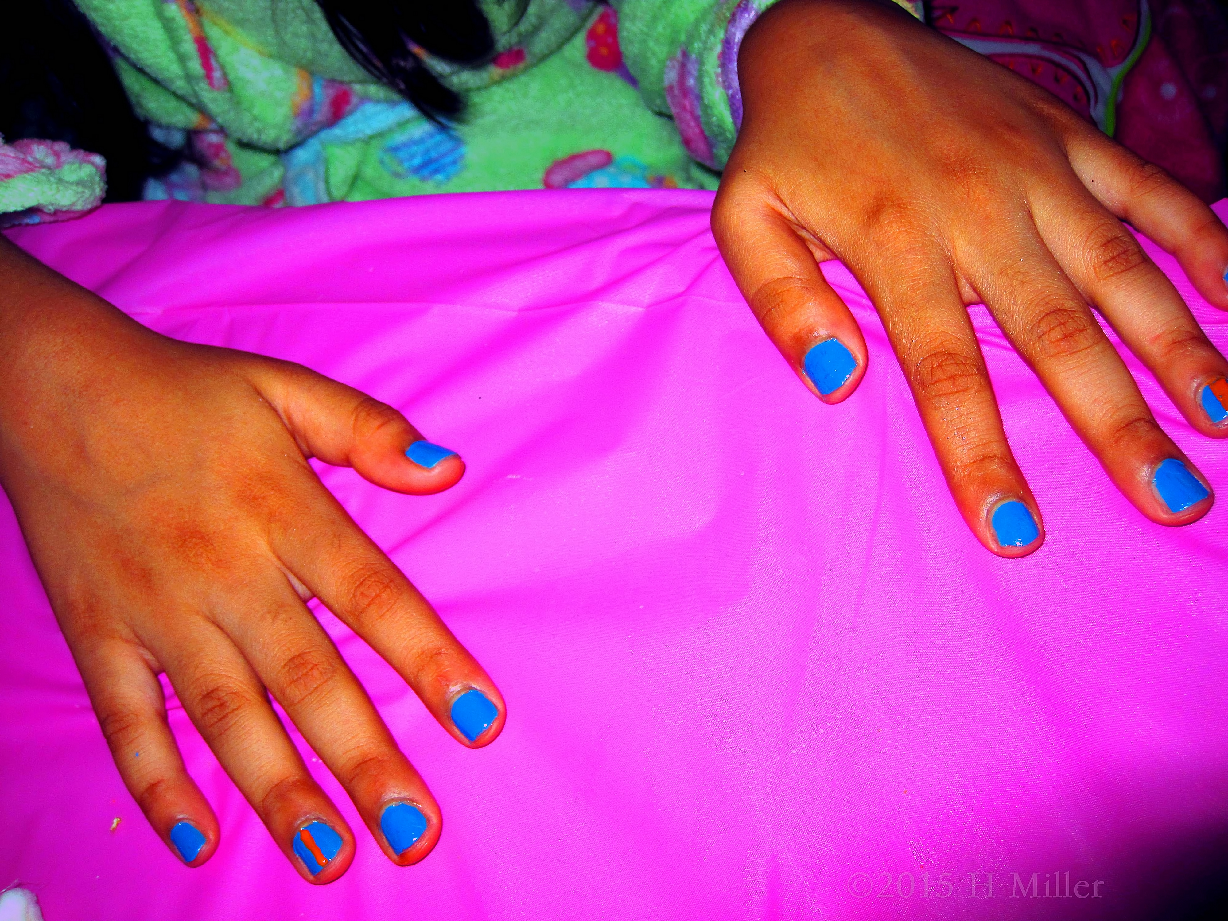 Blue Mani With Orange Stripe On One Nail. Blue Mani With Orange Stripe On One Nail.