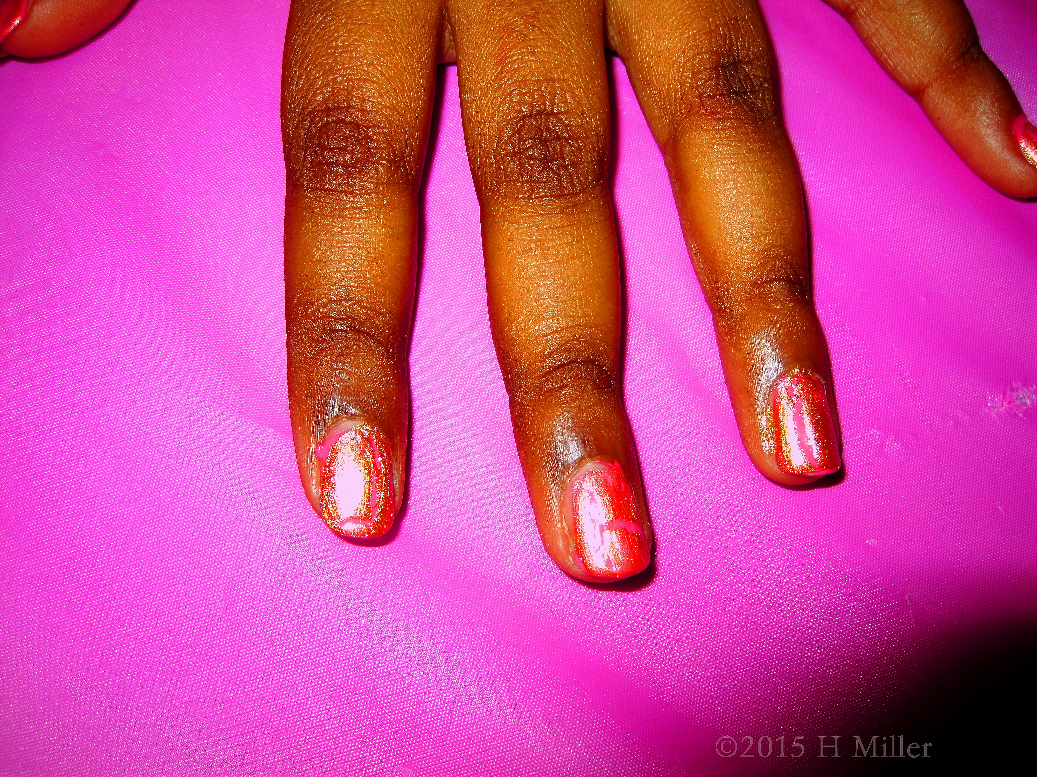 Pink Polish With Red Shatter And Glitter Kids Mani Pink Polish With Red Shatter And Glitter Kids Mani