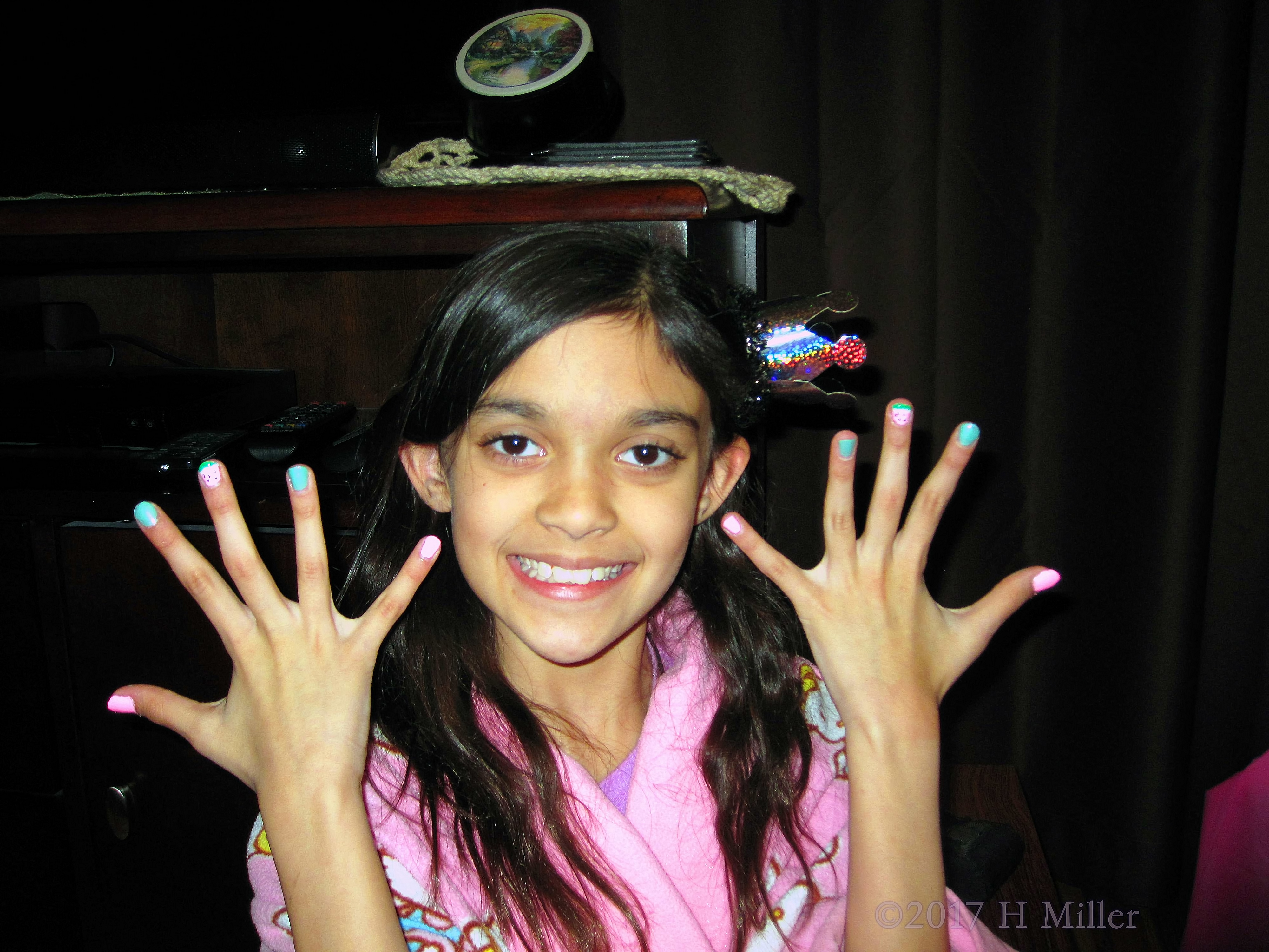 Happily Showing Her Beautiful Manicure For Girls! 