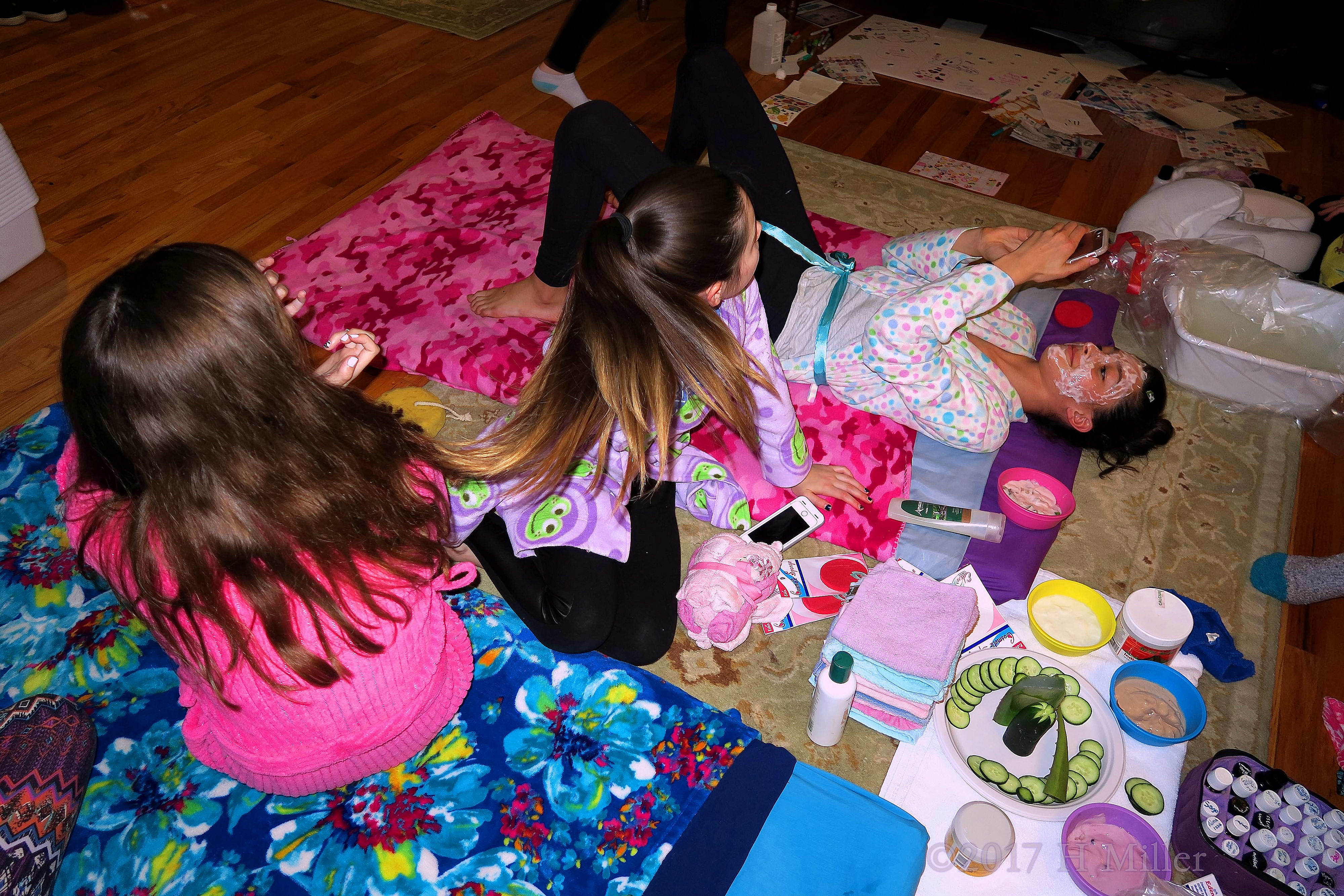 Happy Girl With Kids Facial Masque On Happy Girl With Kids Facial Masque On