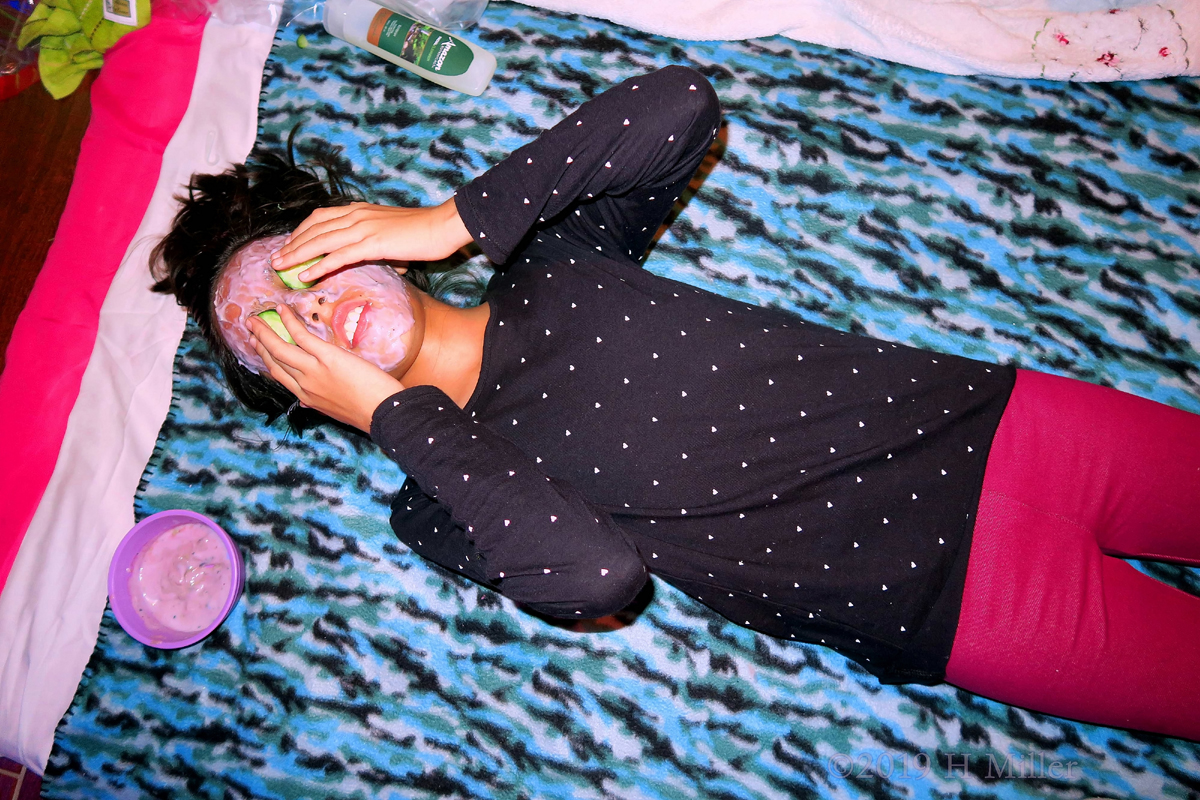 She Is Placing The Cukes On Her Eyes During Her Facial For Kids! 