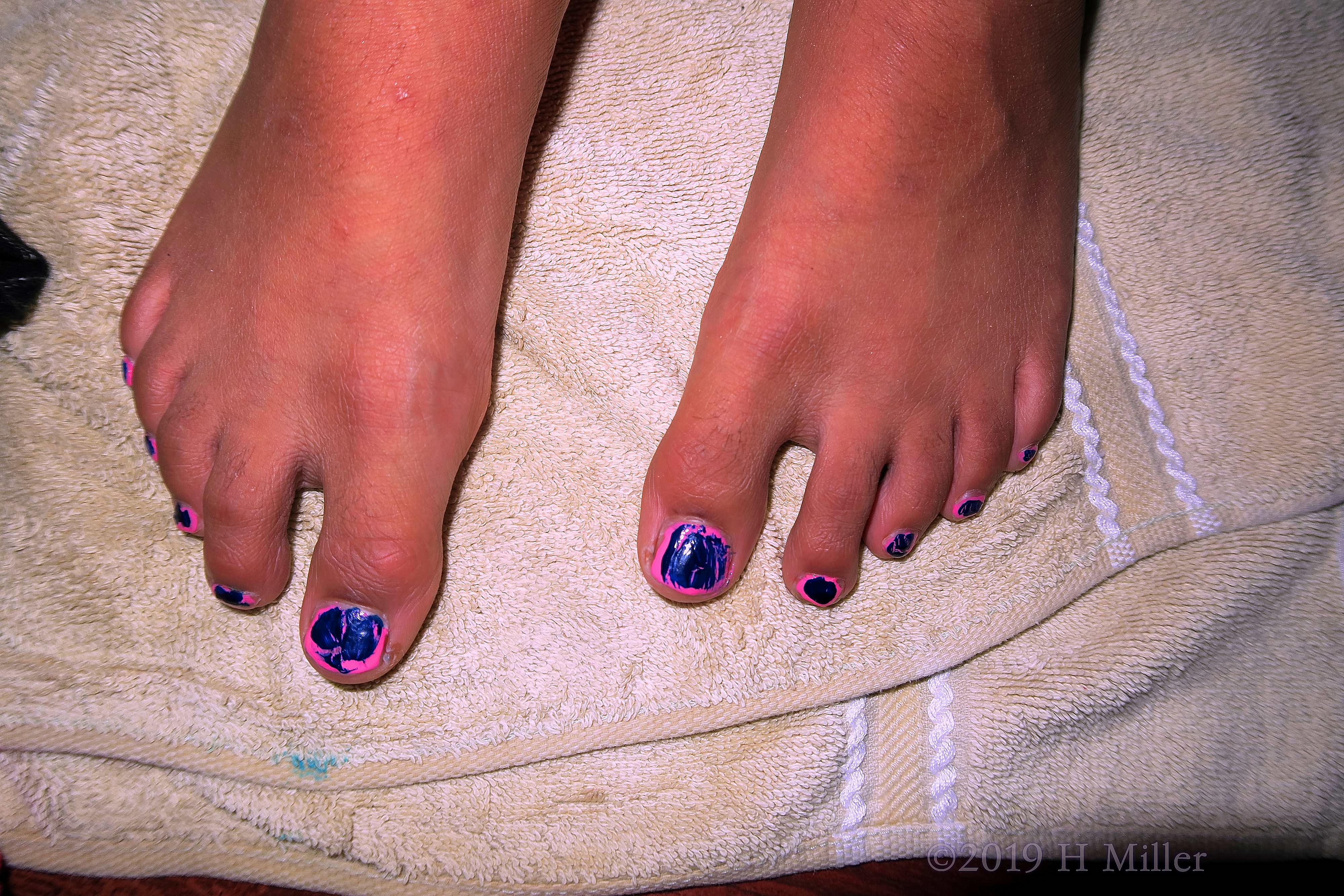 Pink Kids Pedicure With Blue Shatter