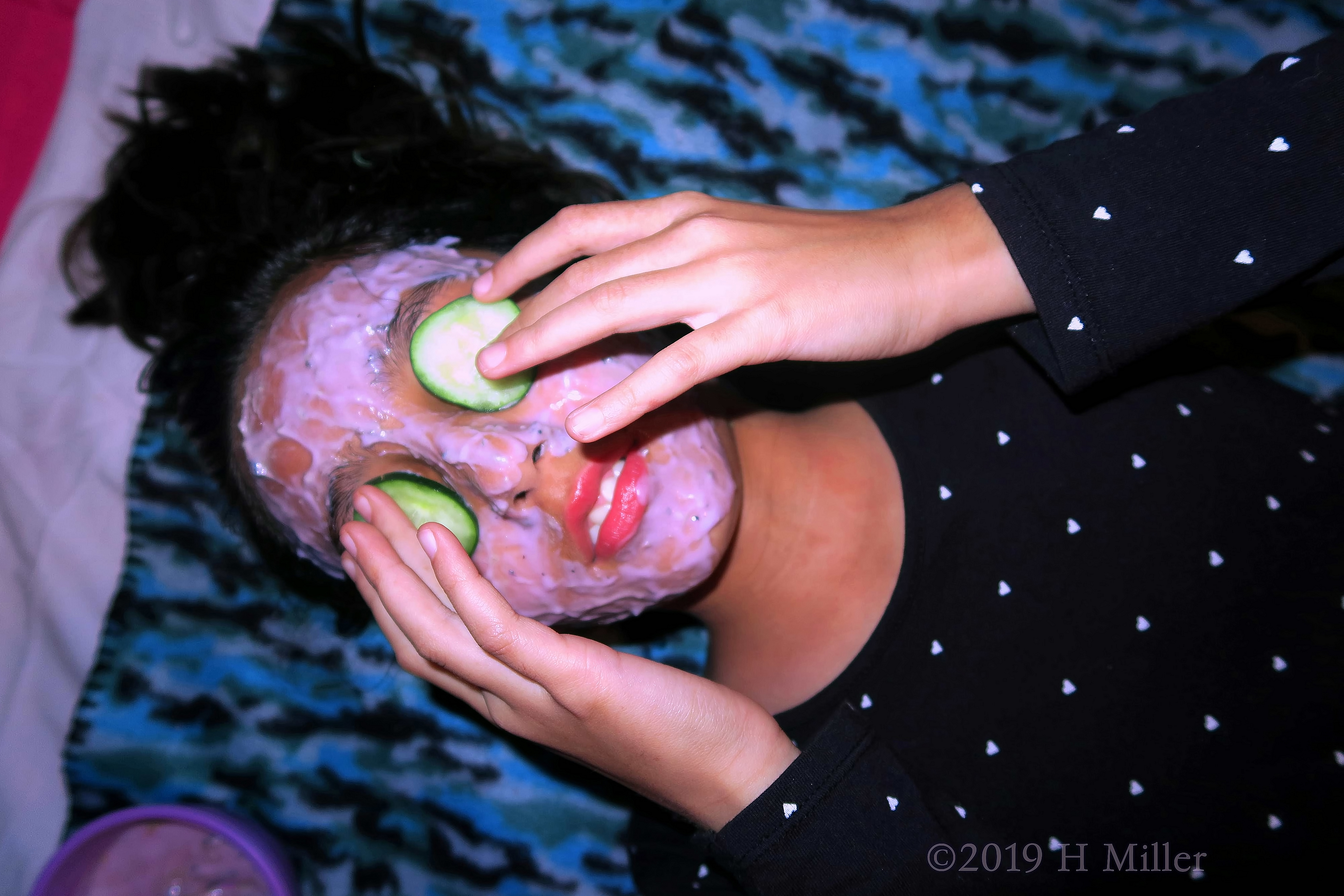 She Is Placing The Cukes In The Right Place On Her Blueberry Kids Facial Masque! 