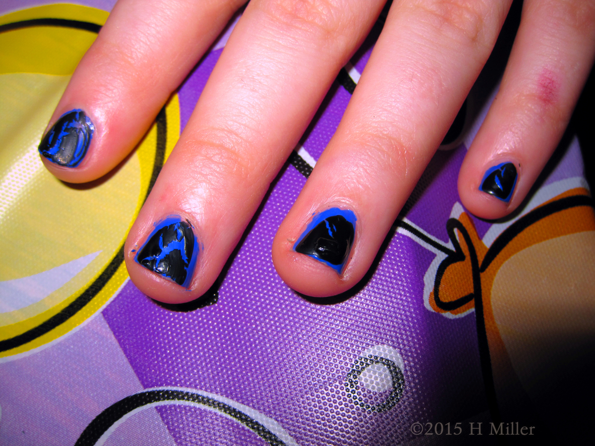 Blue With Black Shatter Nail Polish At The Kids Salon! 