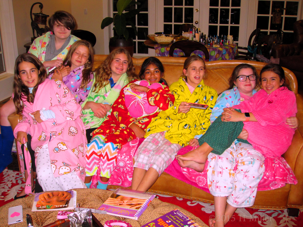 Everybody Has Big Smiles For The Group Pic With The Girls Spa Party Robes 