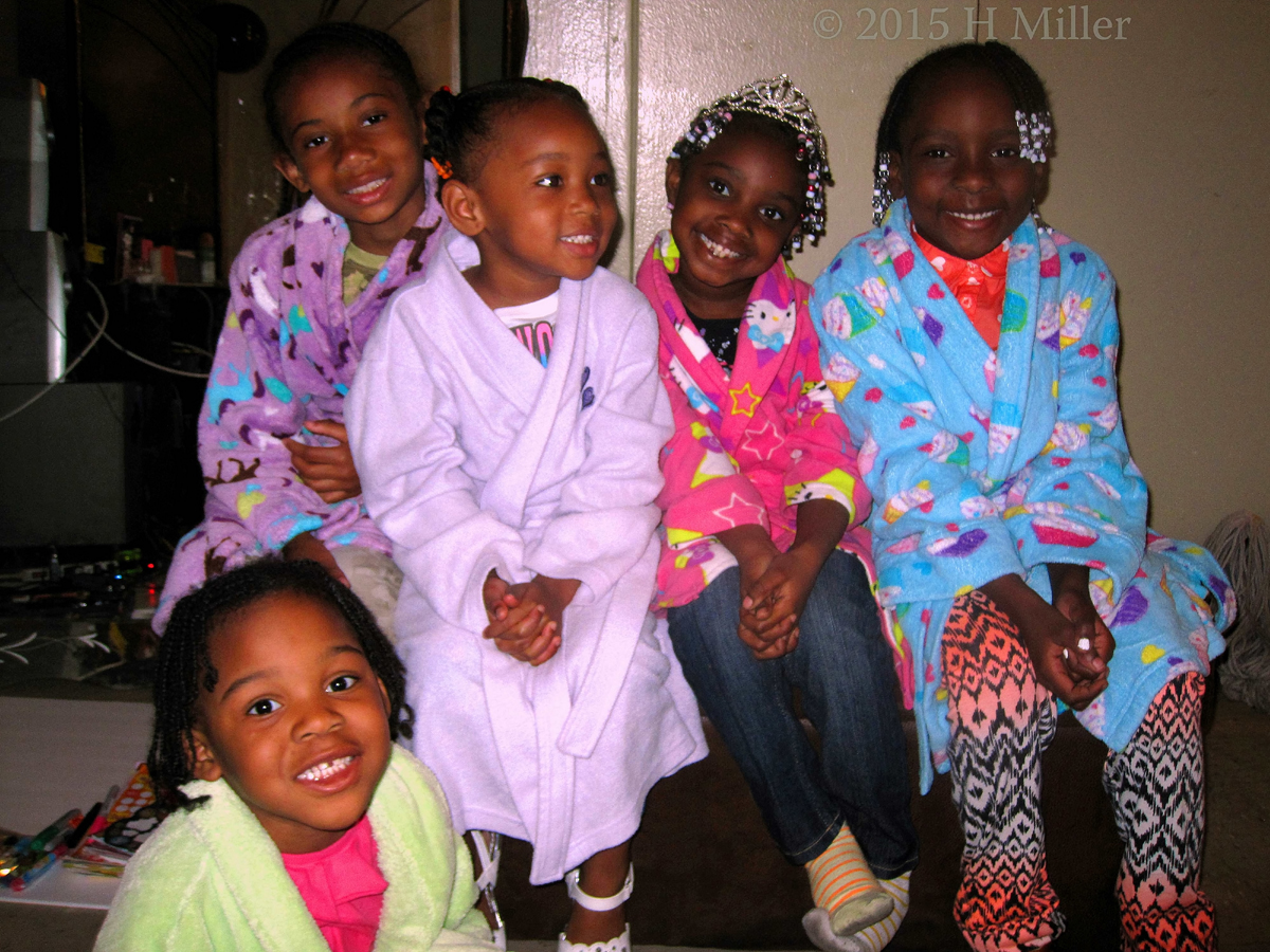 Group Pic With The Kids Wearing Their Spa Party Robes. 