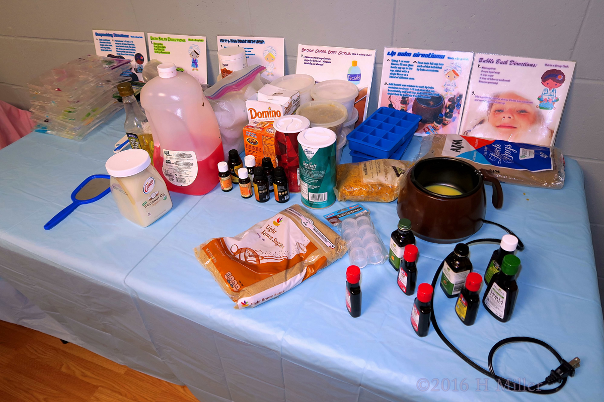 The Kids Spa Crafts Table With Ingredients And Instructions For Kids Projects. 