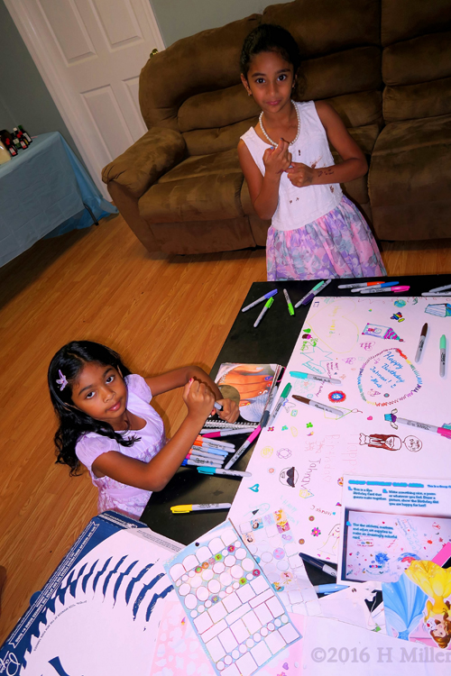 Coloring Together On The Spa Birthday Card For Jahnavi. 