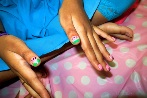 She Has Watermelon Nail Art On Her Nails!