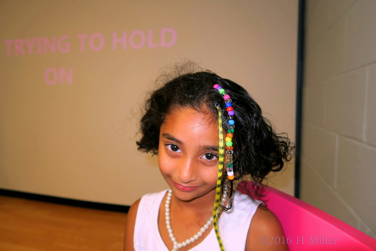 She Looks Happy With Her Home Girls Spa Beads And Hair Feathers Kids Hairstyle! 