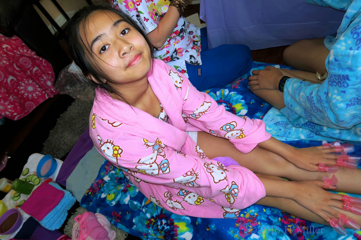 Chilling In The Kids Facial Area With Her Mani Protectors On