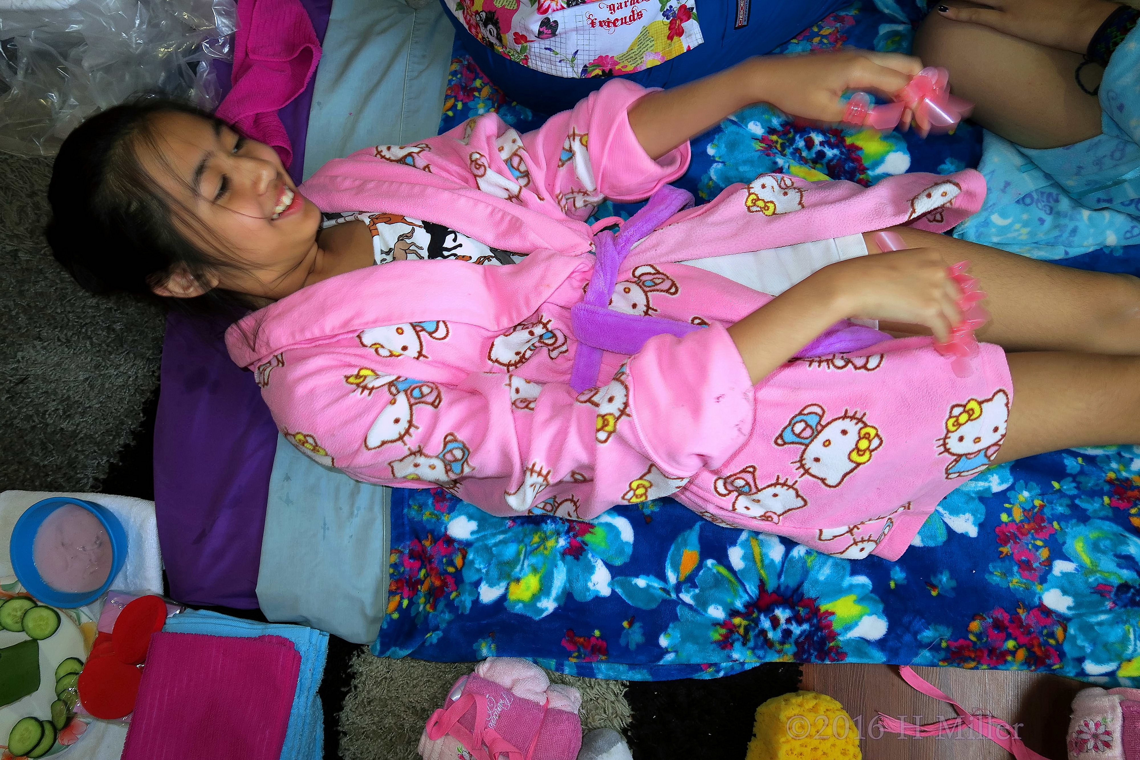 Hanging Out In Her Spa Robe And Kids Mani Protectors