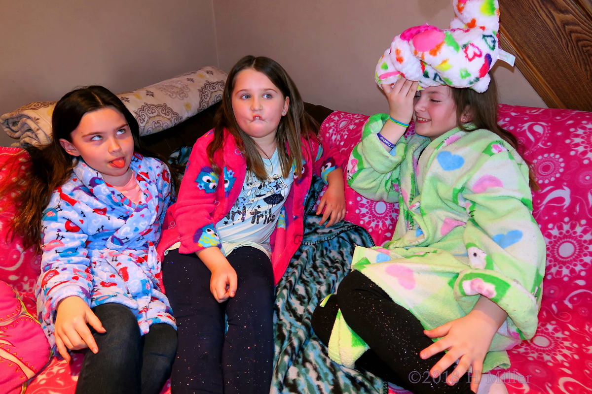 Kids Spa Robes And Silly Faces! Group Photo 