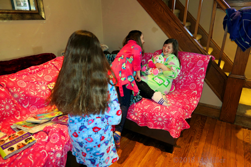 Comfy Kids Spa Robes And Giggling! Party Guests Getting Comfy