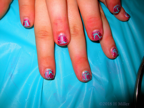 Teal And Hot Pink Shatter Girls Manicur