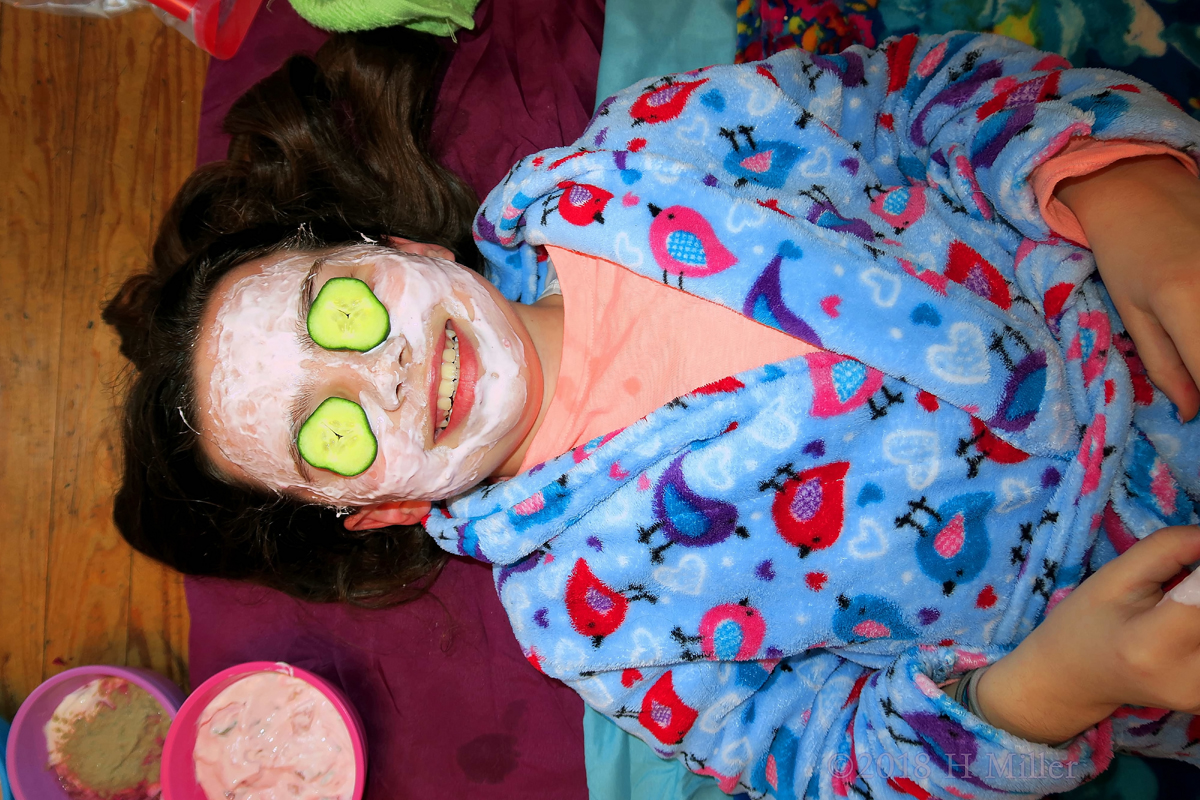 Calming Cucumber Face Mask Chilling! Party Guest Receiving Kids Facial!