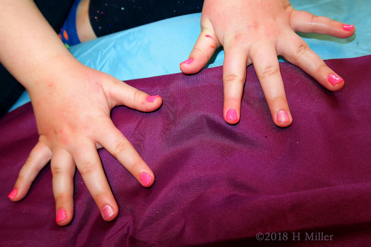 Kids Manicure! Hot Pink Glossy Polish With Different Shades Of Pink! 