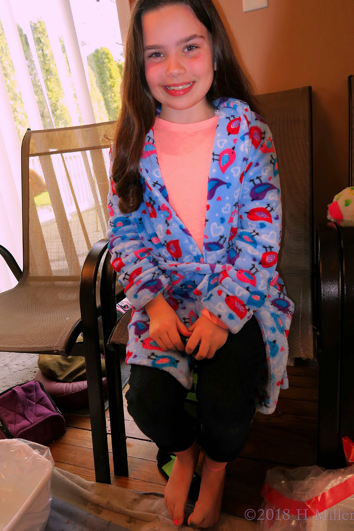 Posing With Her Completed Kids Pedicure In A Kids Spa Robe! 