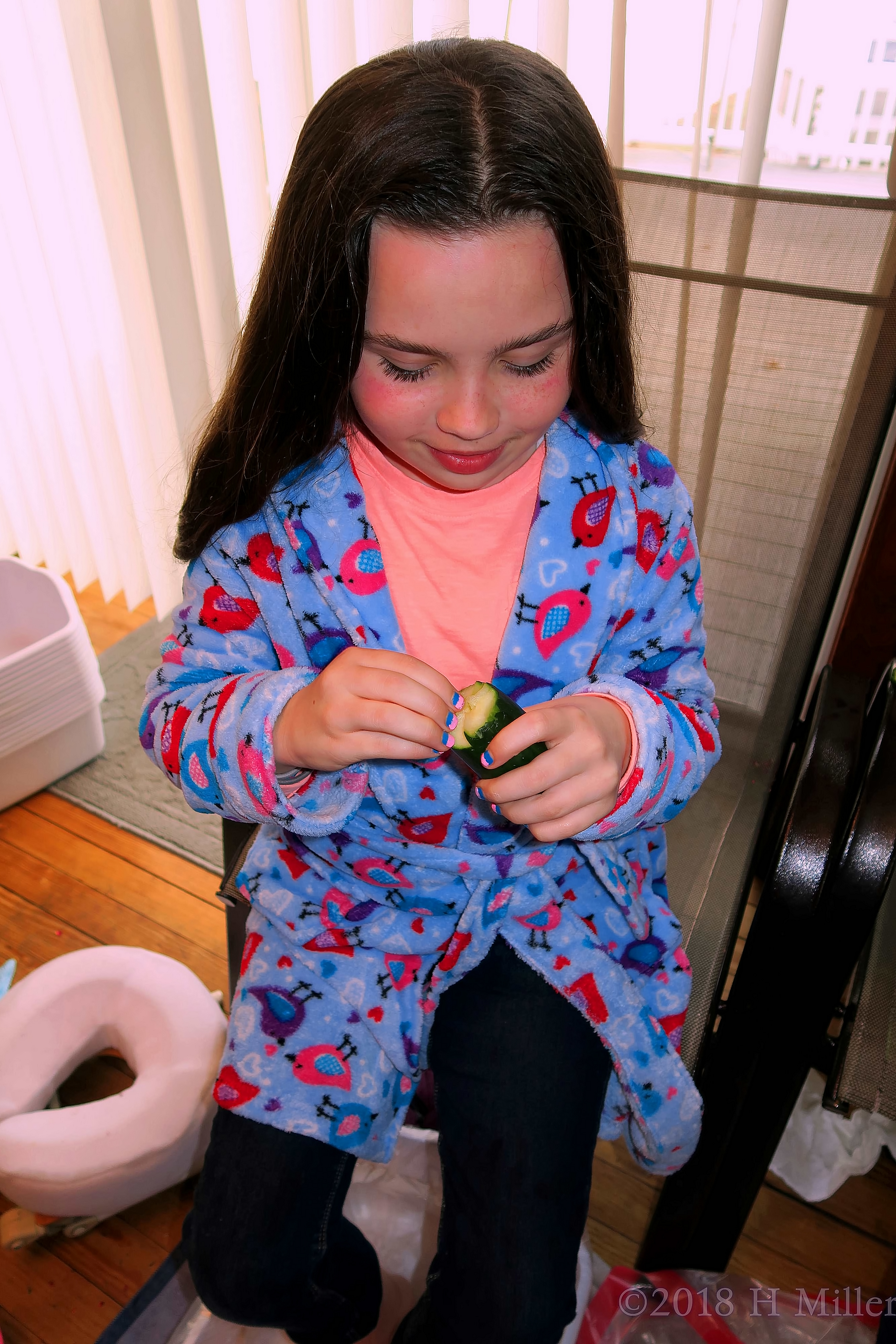 Getting Cucumber Slices Ready For Kids Facials During Kids Pedicure! 