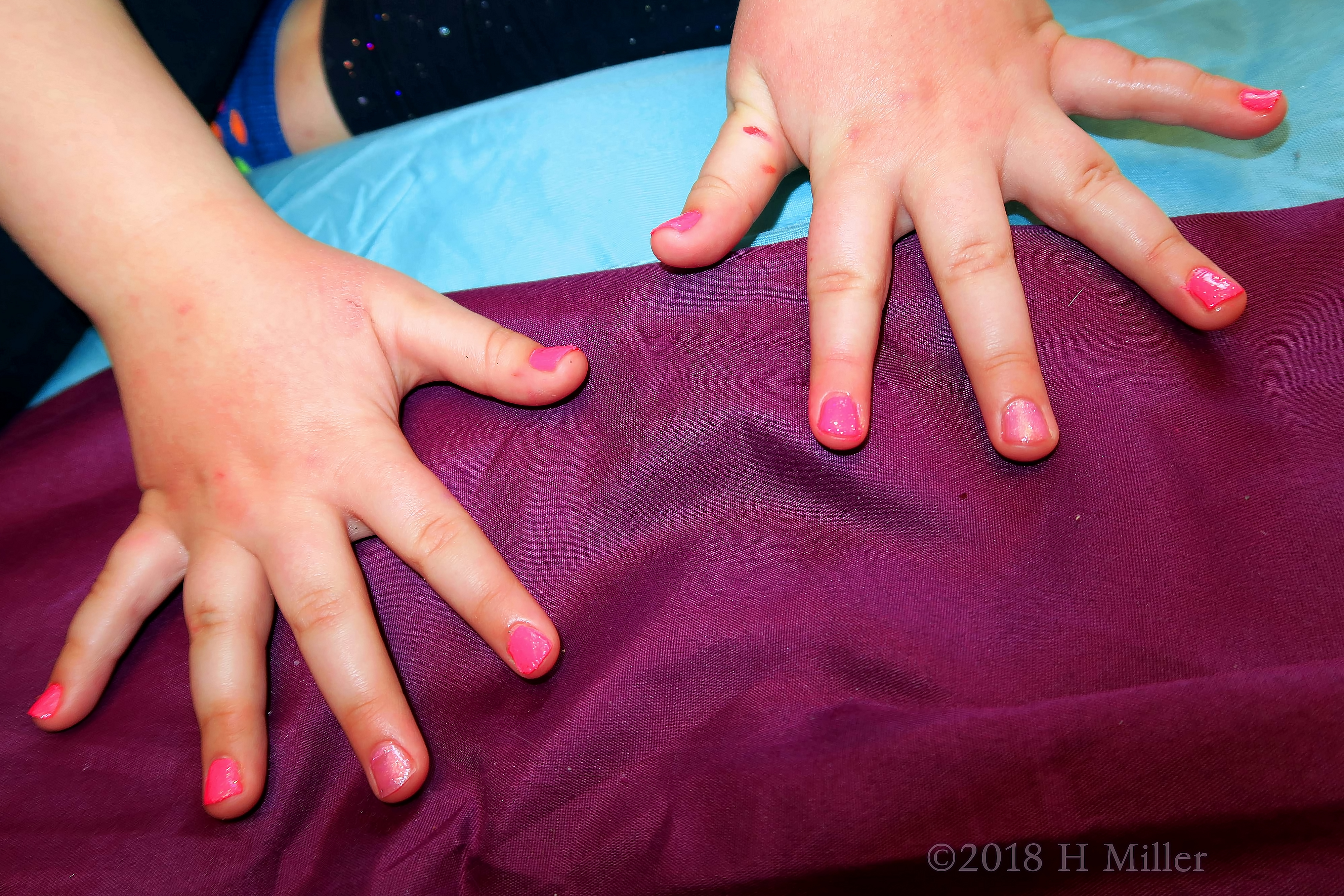 Kids Manicure! Hot Pink Glossy Polish With Different Shades Of Pink! 