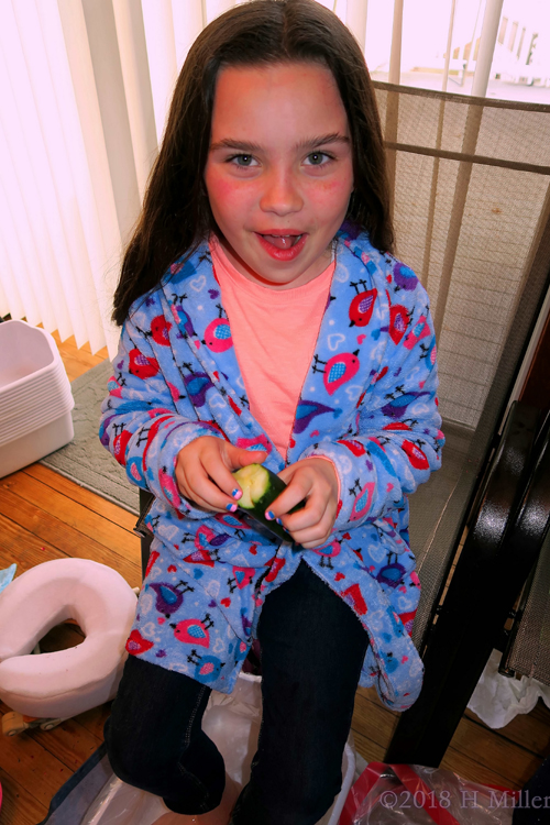 Checking Out The The Cucumber For A Cooling Kids Facial During Kids Pedicures!